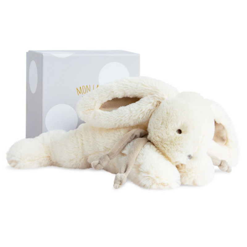 Lapin bonbon peluche taupe blanc 20 cm 